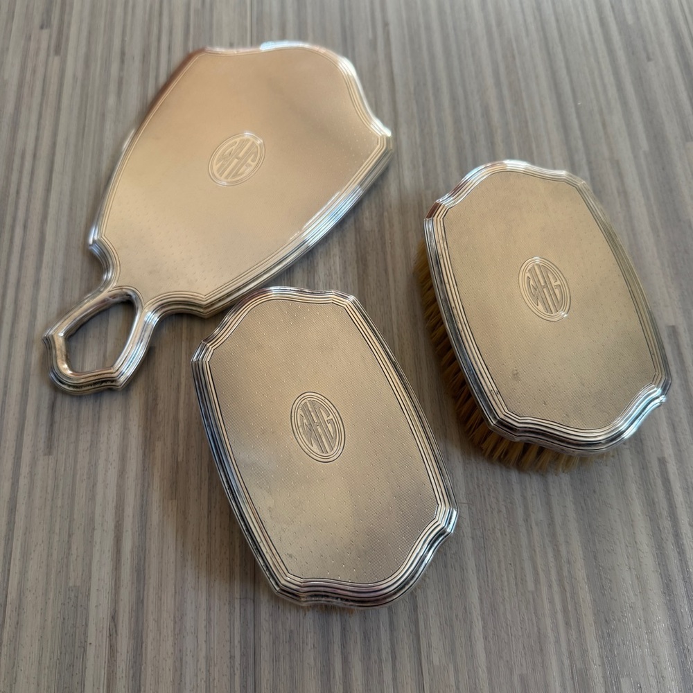 Antique Tiffany & Co Sterling Silver Vanity Set (1 Mirror, 2 Brushes)